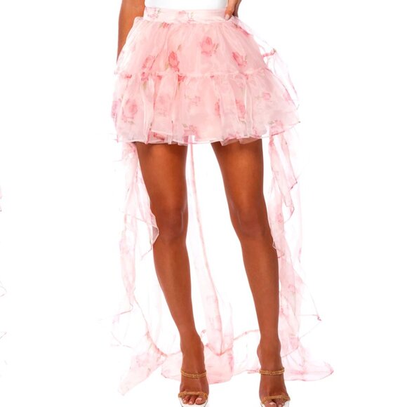 Callie Lives Dresses & Skirts - Stasia Lost In A Dream Pink Rose Floral Tulle High Low Skirt XL
